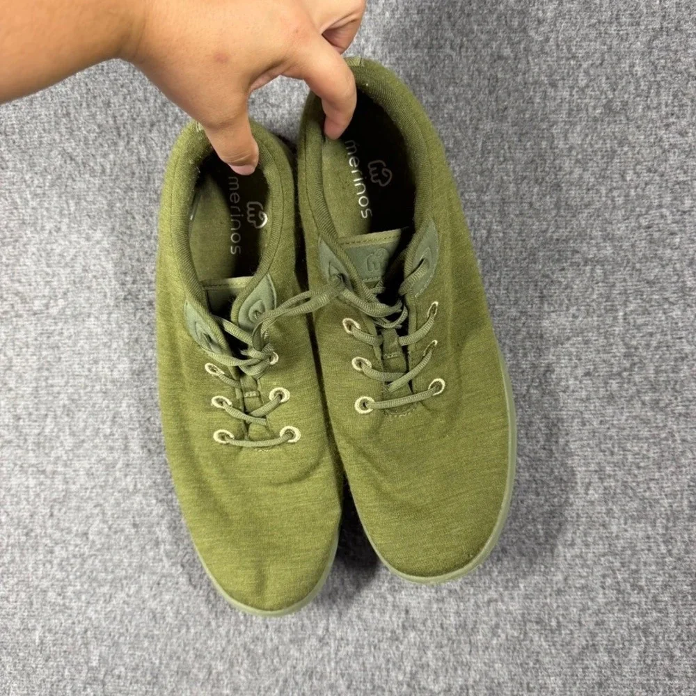 Merinos Mens Wool Sneakers Olive Green Lace Up Casual Shoes Size 13
